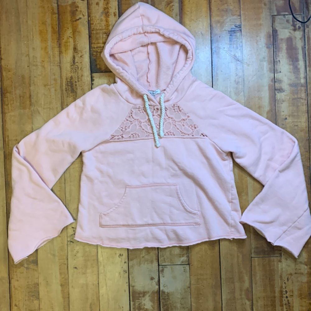 American rag sweatshirt size XS pink bell sleeve crop top hoodie women girl